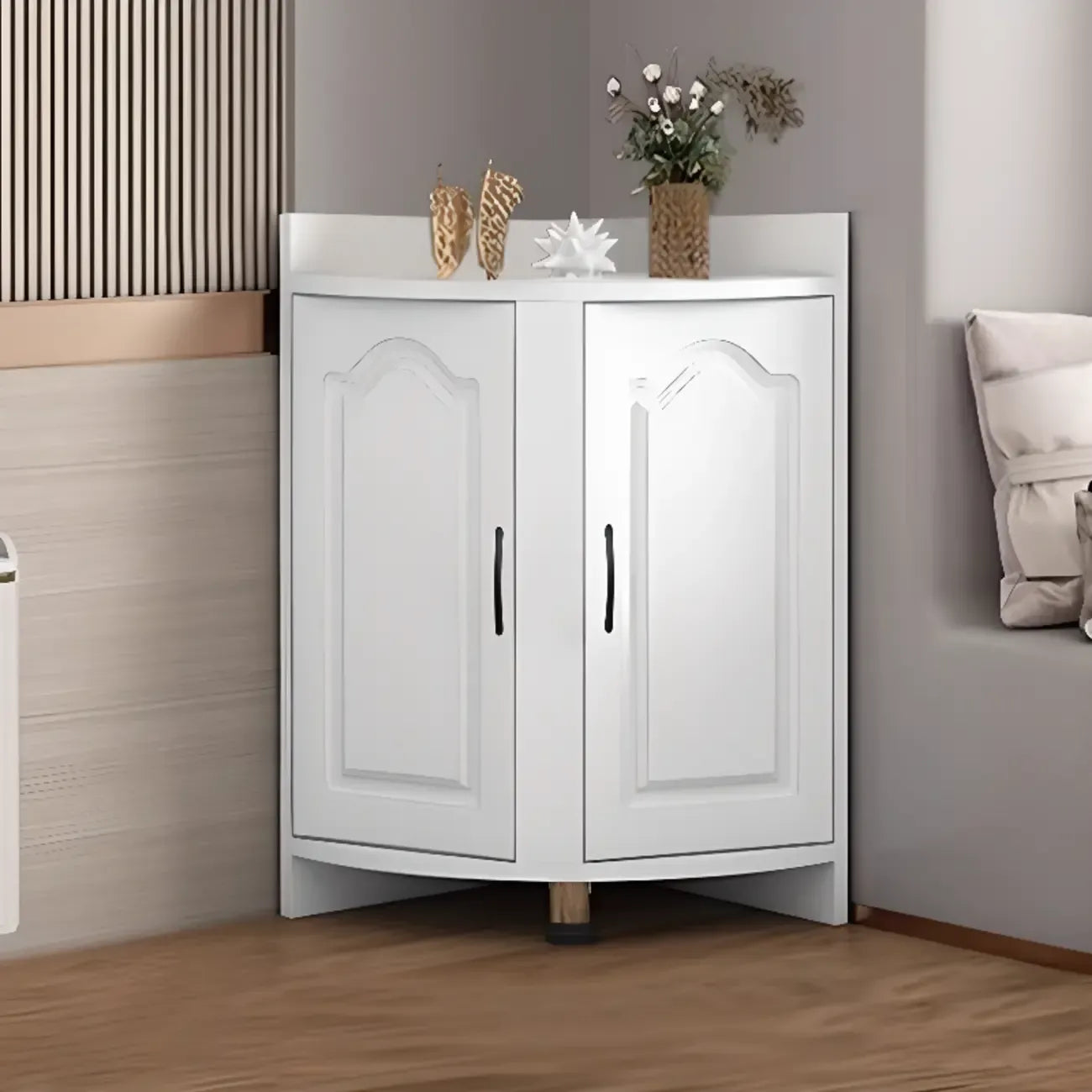 Modern Small White Wood Corner Storage Cabinet