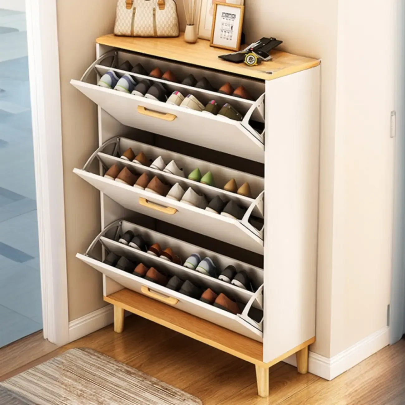 Vertical Wooden Shoe Cabinet for Entryway