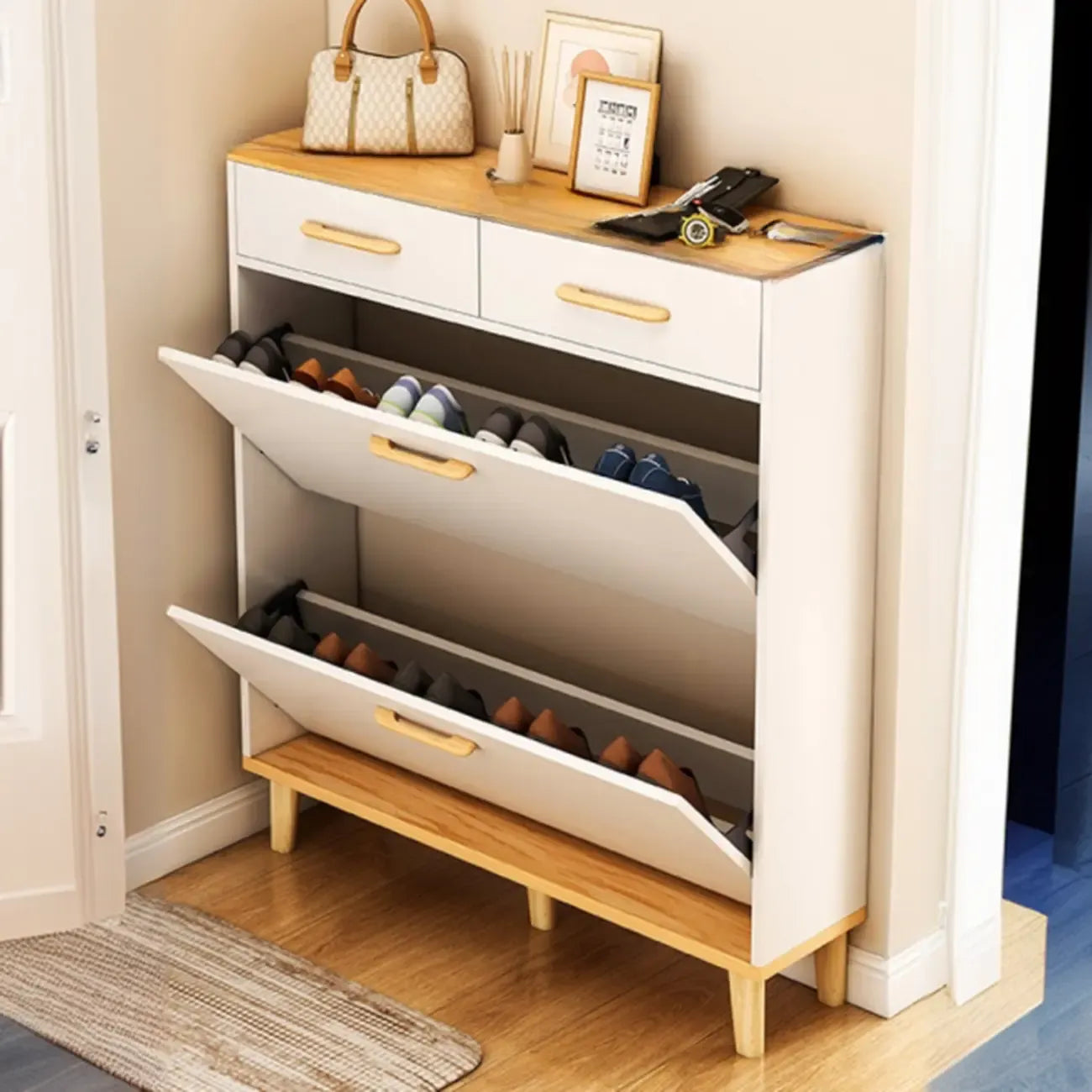 Vertical Wooden Shoe Cabinet for Entryway