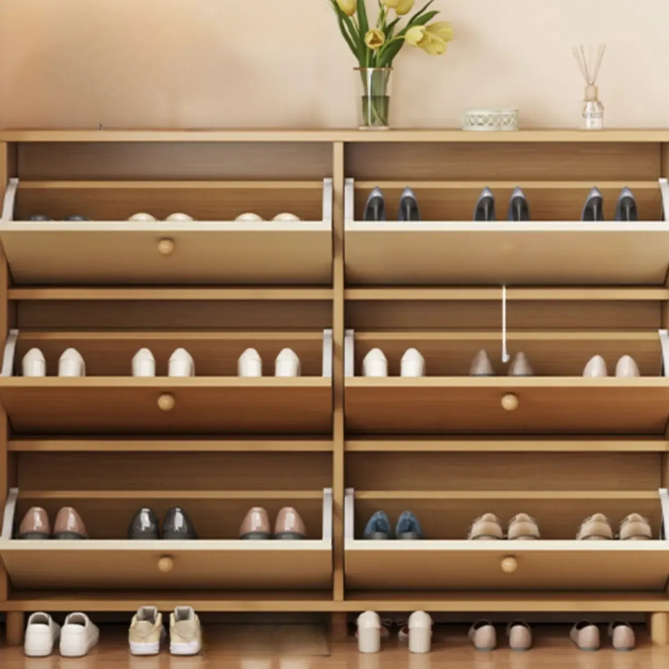 Vertical Wooden Shoe Cabinet for Entryway