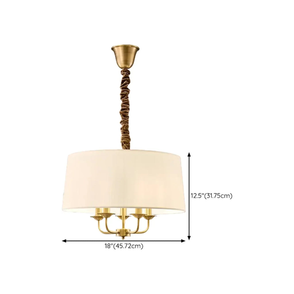 Minimalist Gold Drum Fabric Chandelier with Adjustable Height