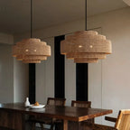 Wabi-Sabi Style Brown Tiered Rattan Pendant Light for Dining Room