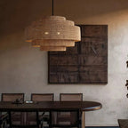 Wabi-Sabi Style Brown Tiered Rattan Pendant Light for Dining Room