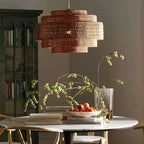 Wabi-Sabi Style Brown Tiered Rattan Pendant Light for Dining Room