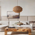 Wabi-Sabi Style Brown Tiered Rattan Pendant Light for Dining Room