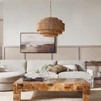 Wabi-Sabi Style Brown Tiered Rattan Pendant Light for Dining Room