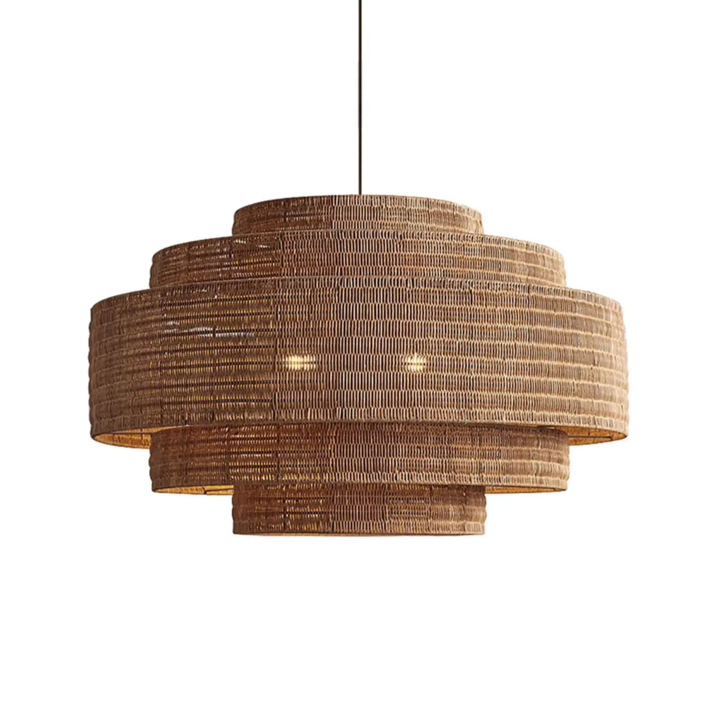 Wabi-Sabi Style Brown Tiered Rattan Pendant Light for Dining Room
