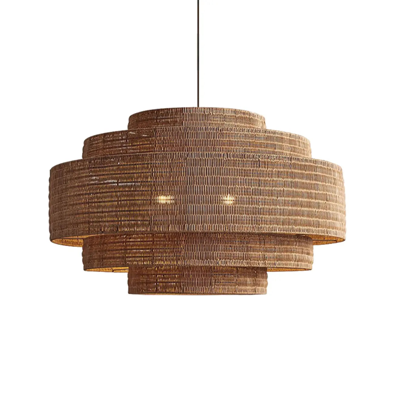 Wabi-Sabi Style Brown Tiered Rattan Pendant Light for Dining Room