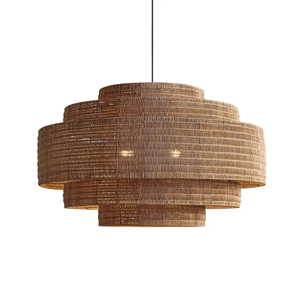 Wabi-Sabi Style Brown Tiered Rattan Pendant Light for Dining Room