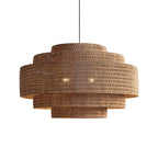 Wabi-Sabi Style Brown Tiered Rattan Pendant Light for Dining Room