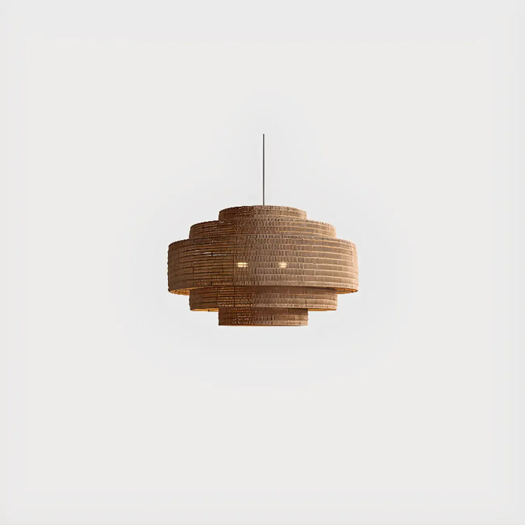 Wabi-Sabi Style Brown Tiered Rattan Pendant Light for Dining Room
