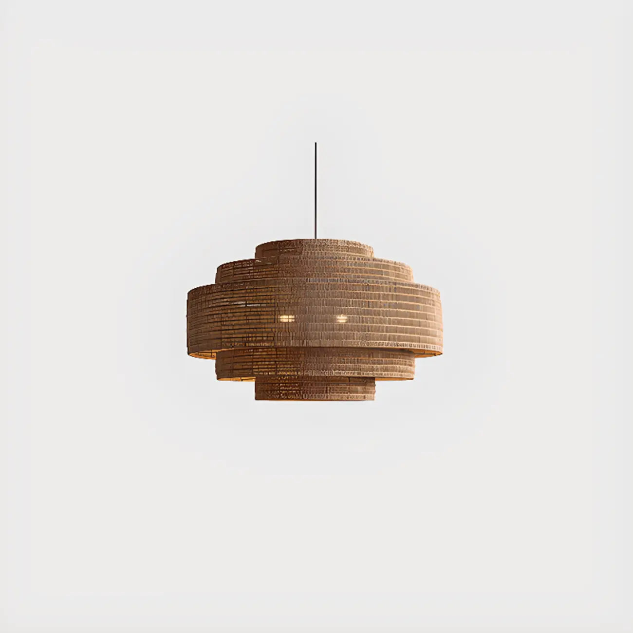 Wabi-Sabi Style Brown Tiered Rattan Pendant Light for Dining Room