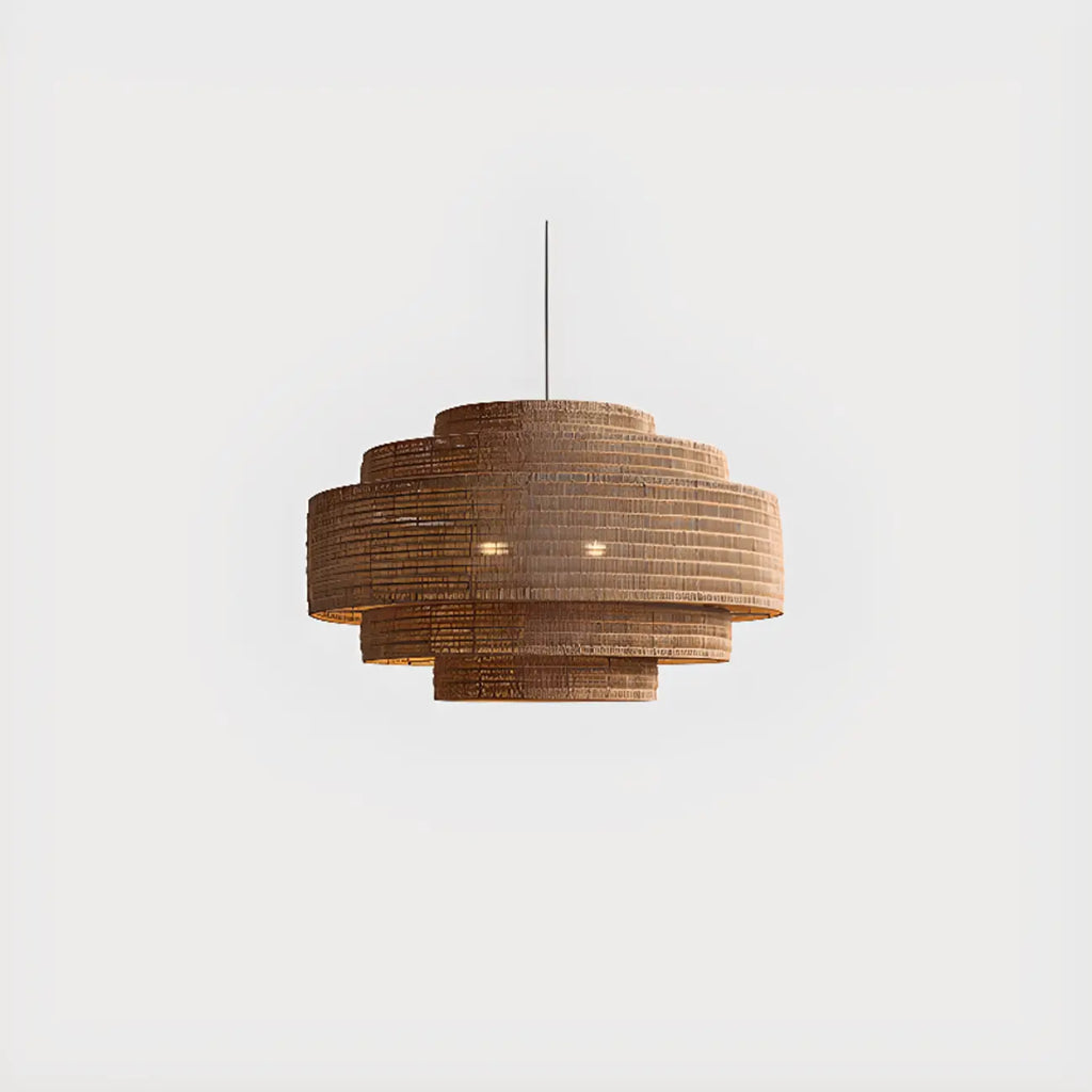 Wabi-Sabi Style Brown Tiered Rattan Pendant Light for Dining Room