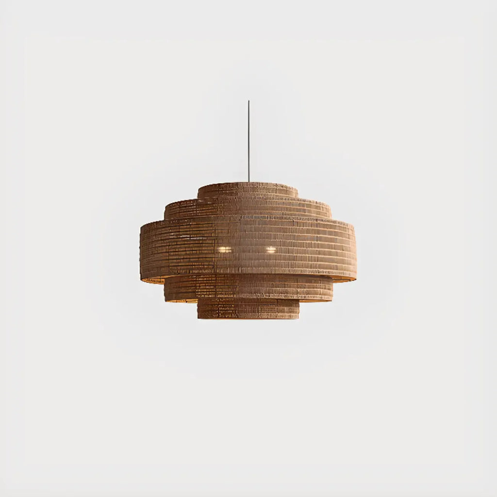 Wabi-Sabi Style Brown Tiered Rattan Pendant Light for Dining Room