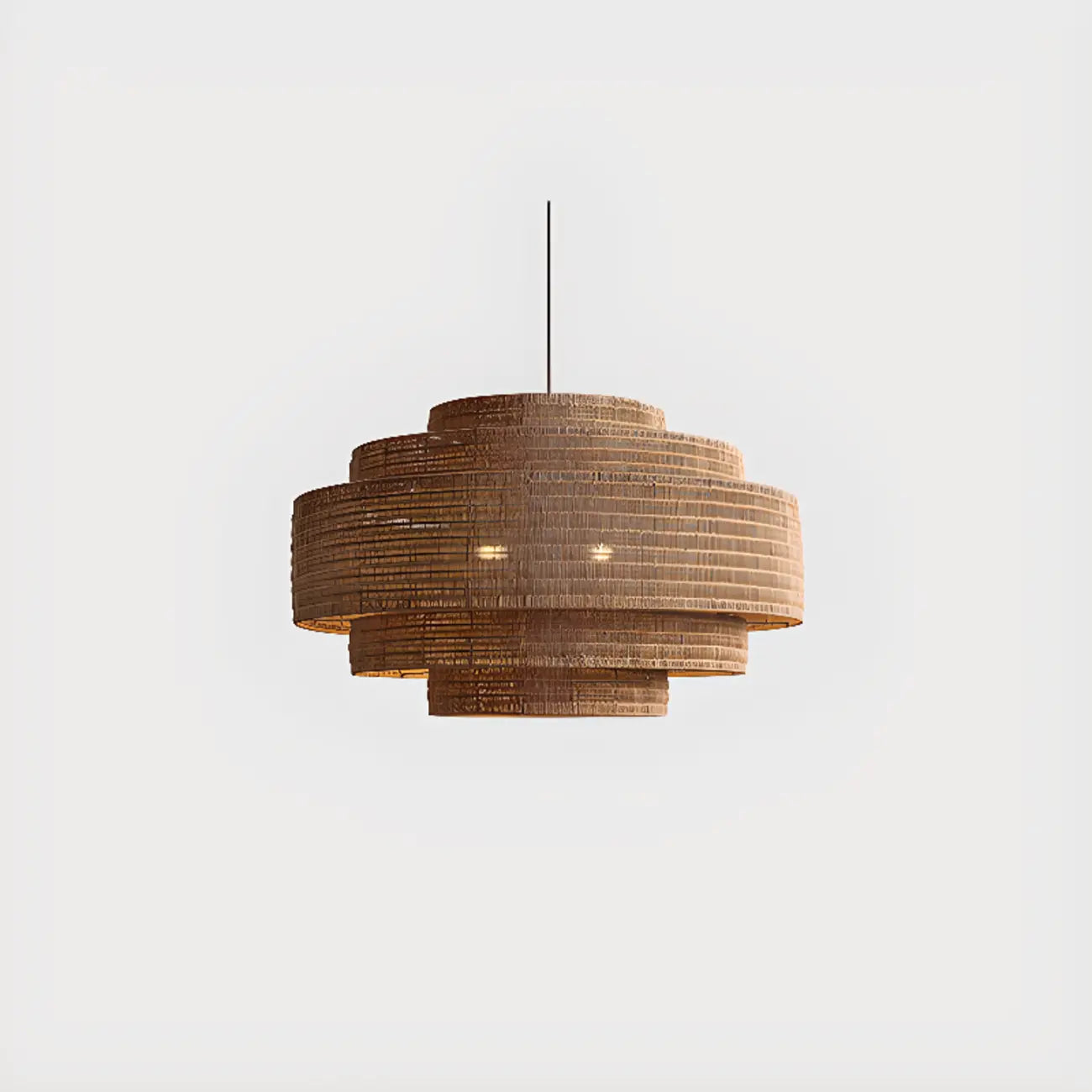 Wabi-Sabi Style Brown Tiered Rattan Pendant Light for Dining Room
