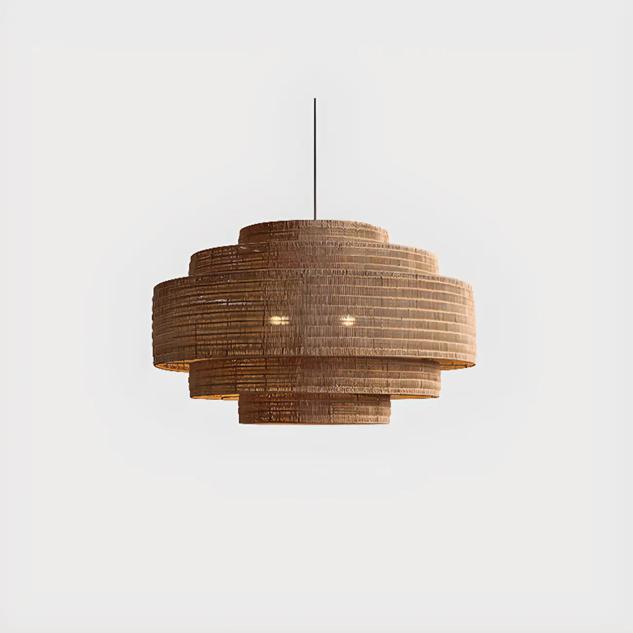 Wabi-Sabi Style Brown Tiered Rattan Pendant Light for Dining Room