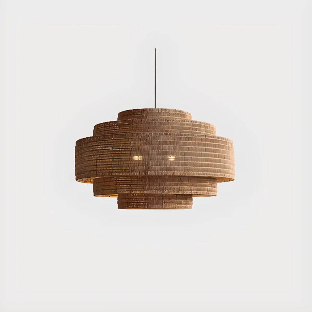Wabi-Sabi Style Brown Tiered Rattan Pendant Light for Dining Room