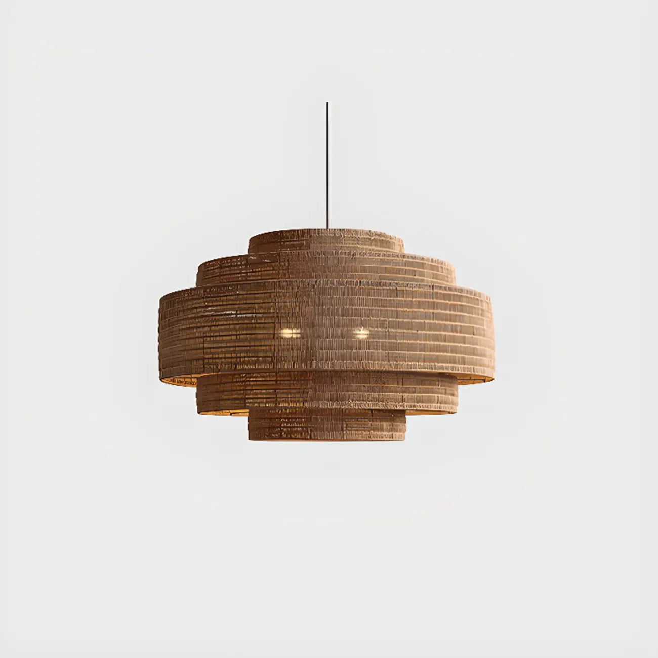 Wabi-Sabi Style Brown Tiered Rattan Pendant Light for Dining Room