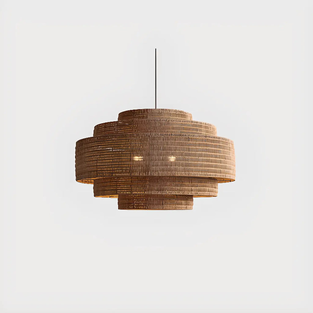 Wabi-Sabi Style Brown Tiered Rattan Pendant Light for Dining Room