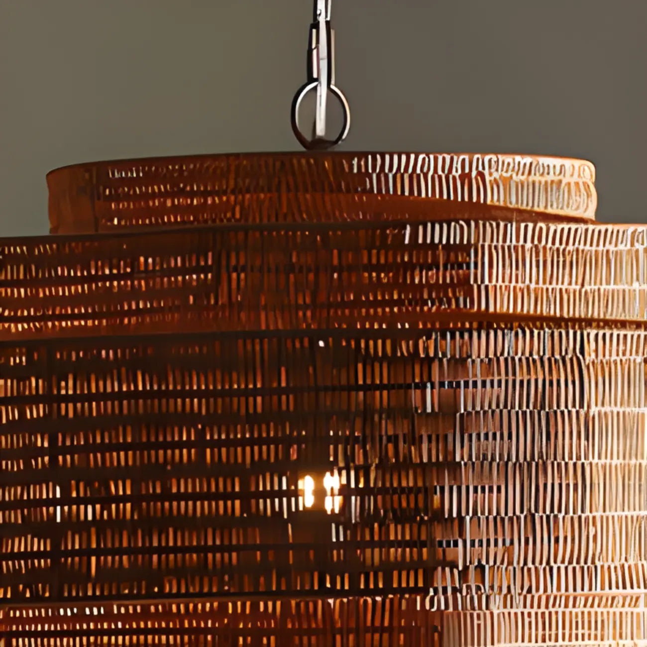 Wabi-Sabi Style Brown Tiered Rattan Pendant Light for Dining Room