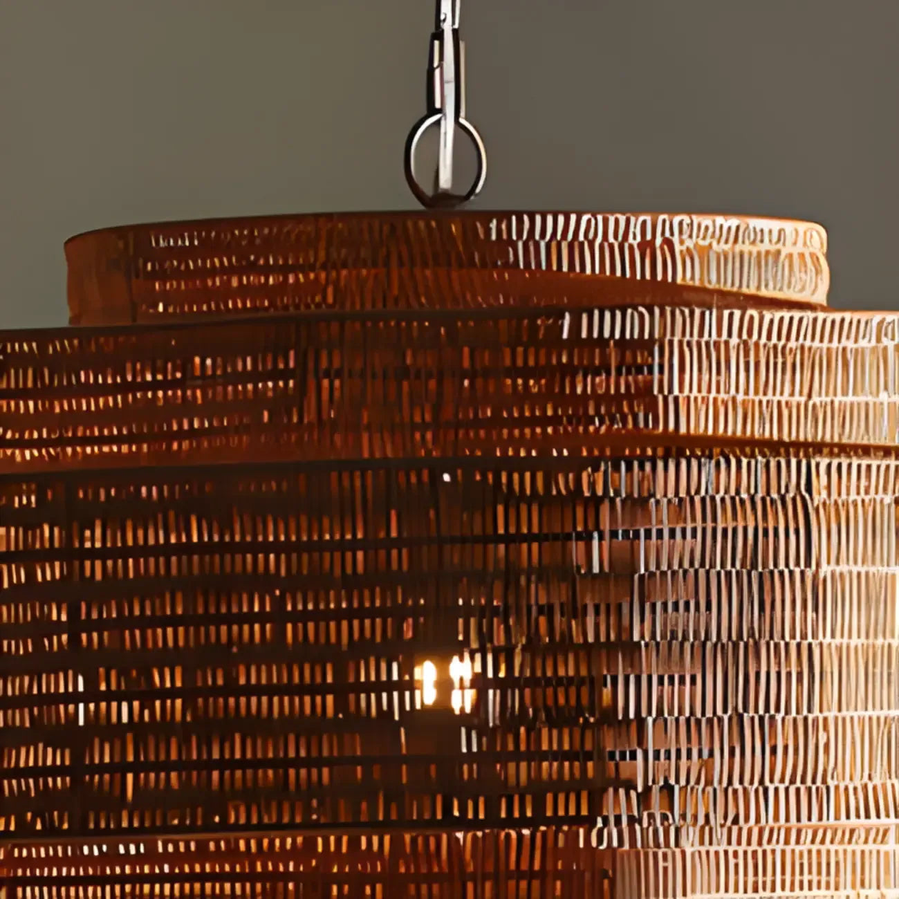Wabi-Sabi Style Brown Tiered Rattan Pendant Light for Dining Room