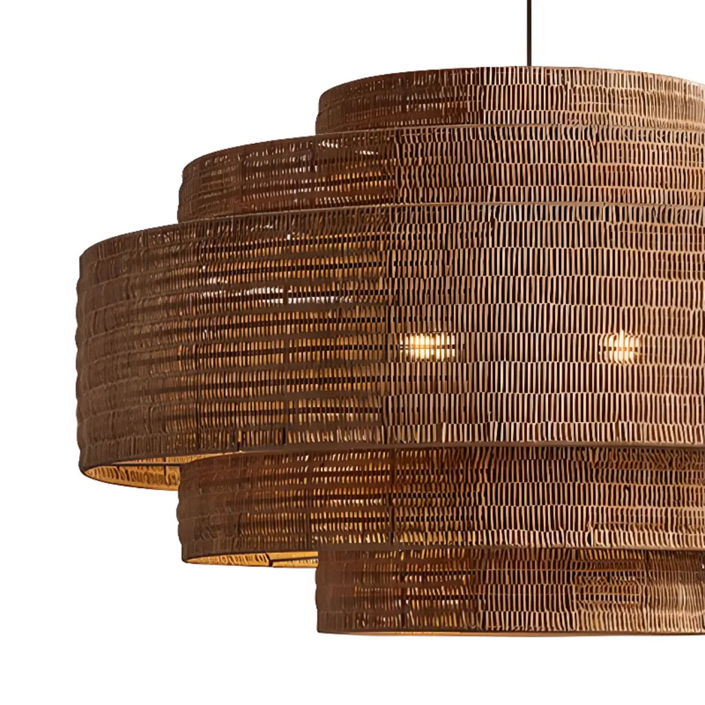 Wabi-Sabi Style Brown Tiered Rattan Pendant Light for Dining Room