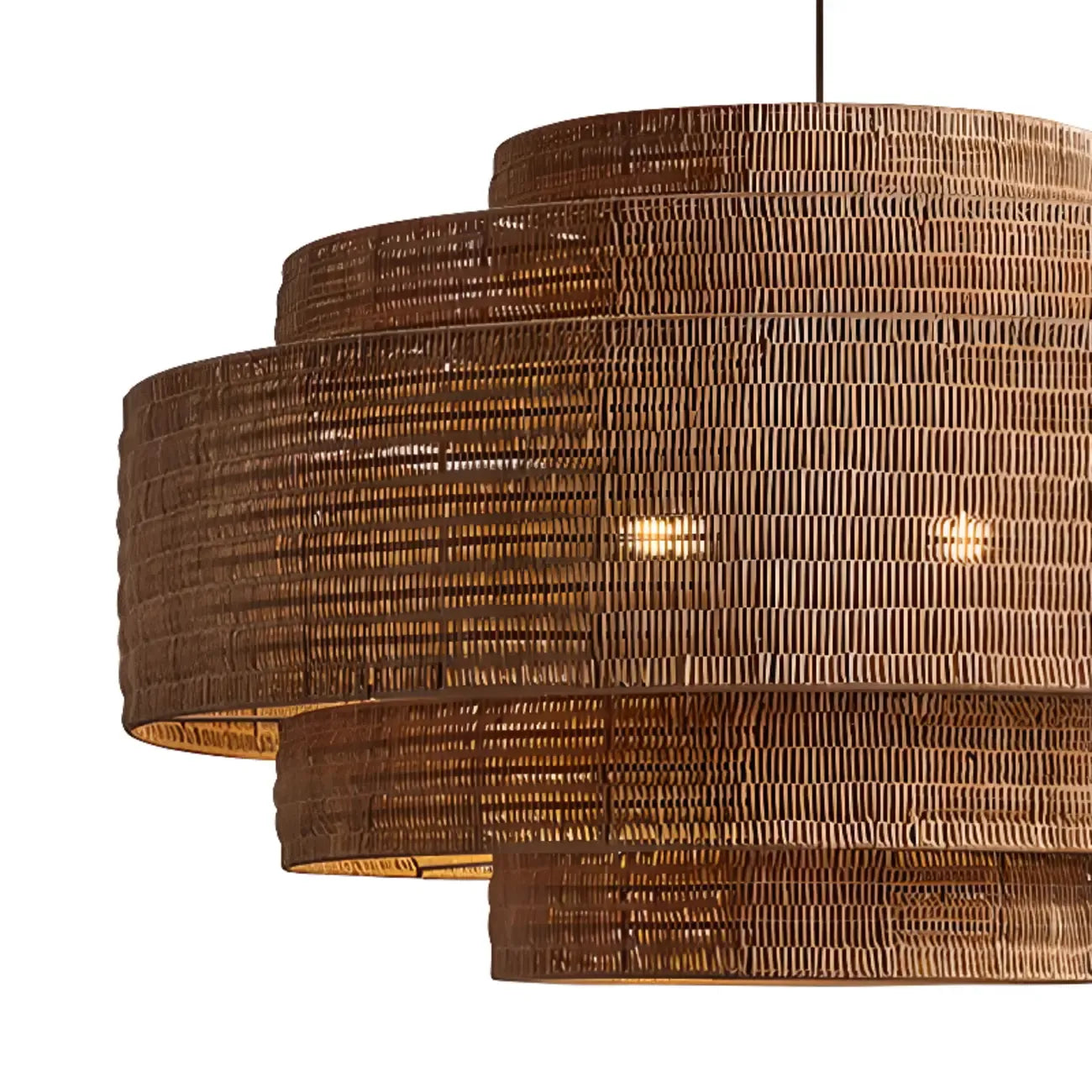 Wabi-Sabi Style Brown Tiered Rattan Pendant Light for Dining Room