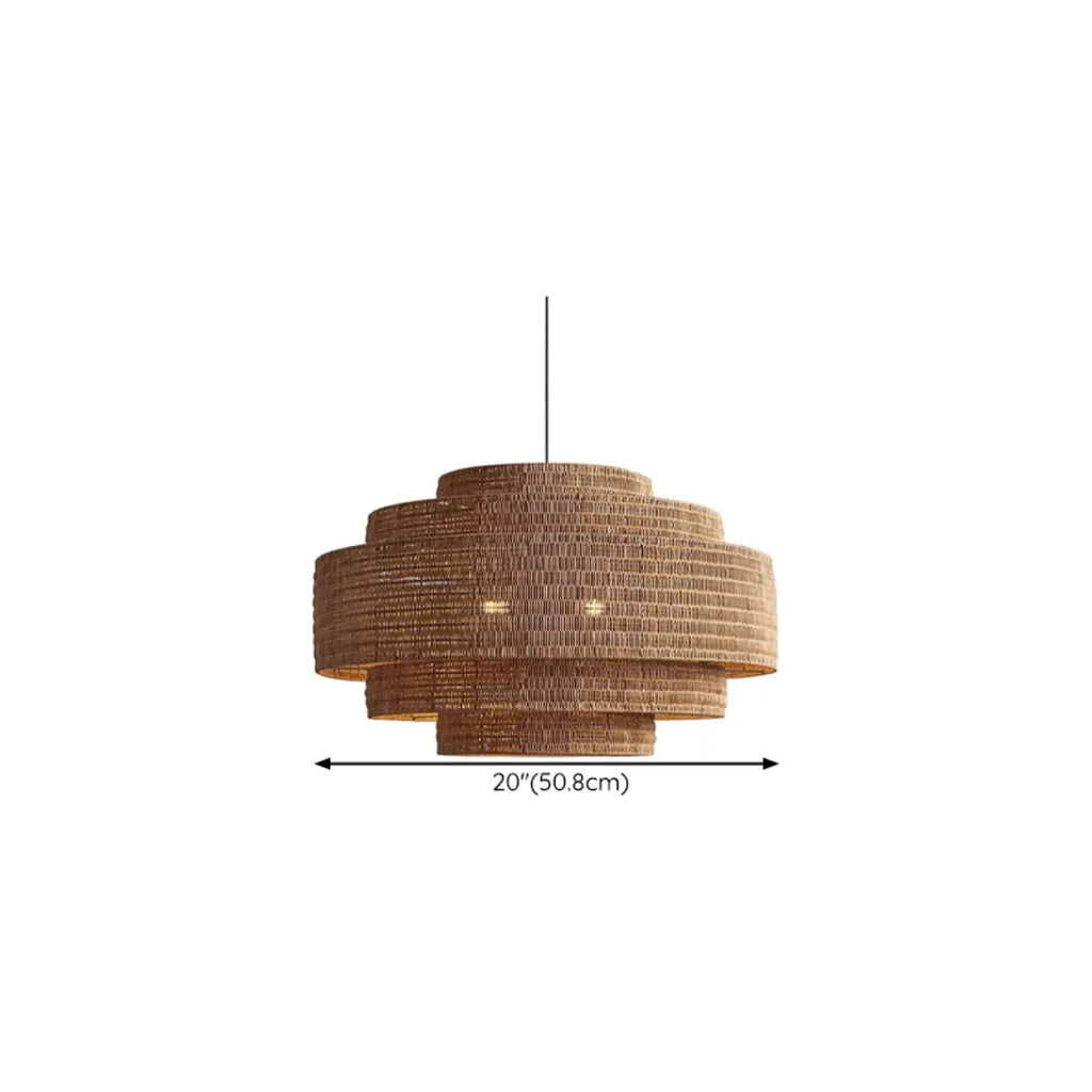 Wabi-Sabi Style Brown Tiered Rattan Pendant Light for Dining Room