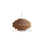 Wabi-Sabi Style Brown Tiered Rattan Pendant Light for Dining Room