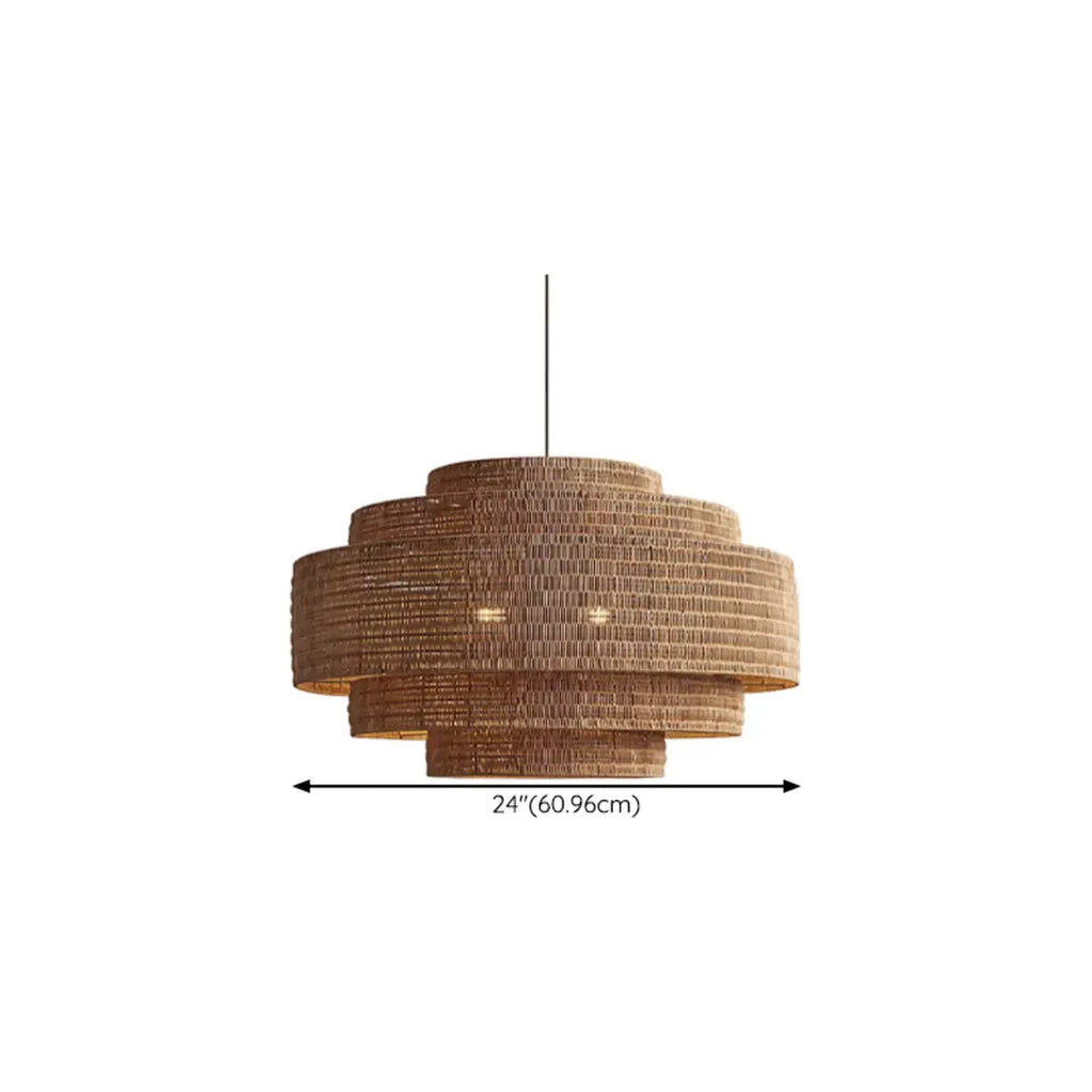 Wabi-Sabi Style Brown Tiered Rattan Pendant Light for Dining Room