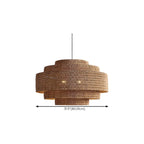 Wabi-Sabi Style Brown Tiered Rattan Pendant Light for Dining Room