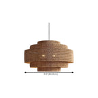 Wabi-Sabi Style Brown Tiered Rattan Pendant Light for Dining Room