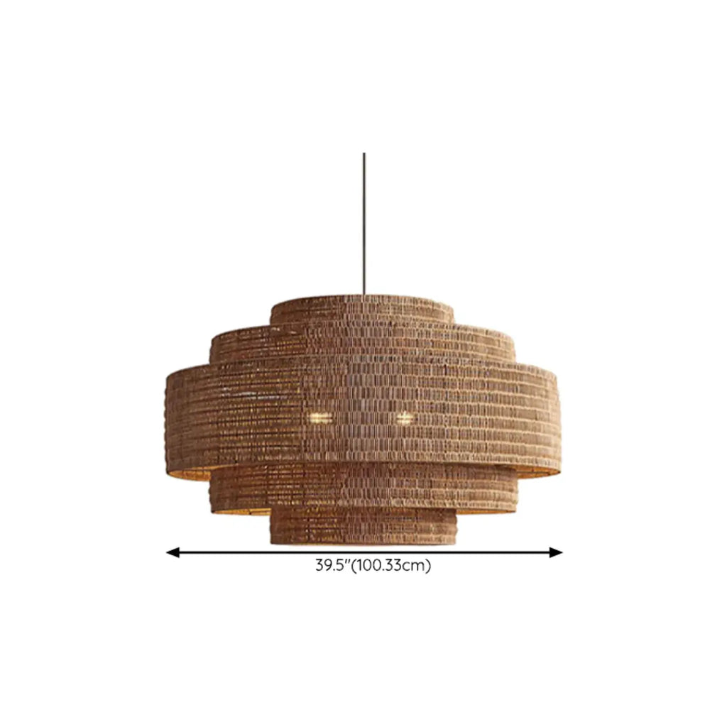 Wabi-Sabi Style Brown Tiered Rattan Pendant Light for Dining Room