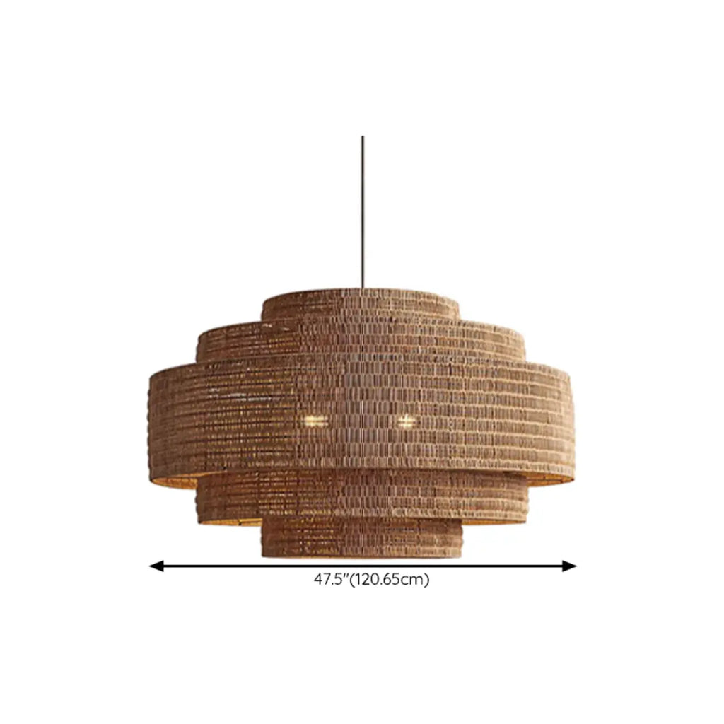 Wabi-Sabi Style Brown Tiered Rattan Pendant Light for Dining Room