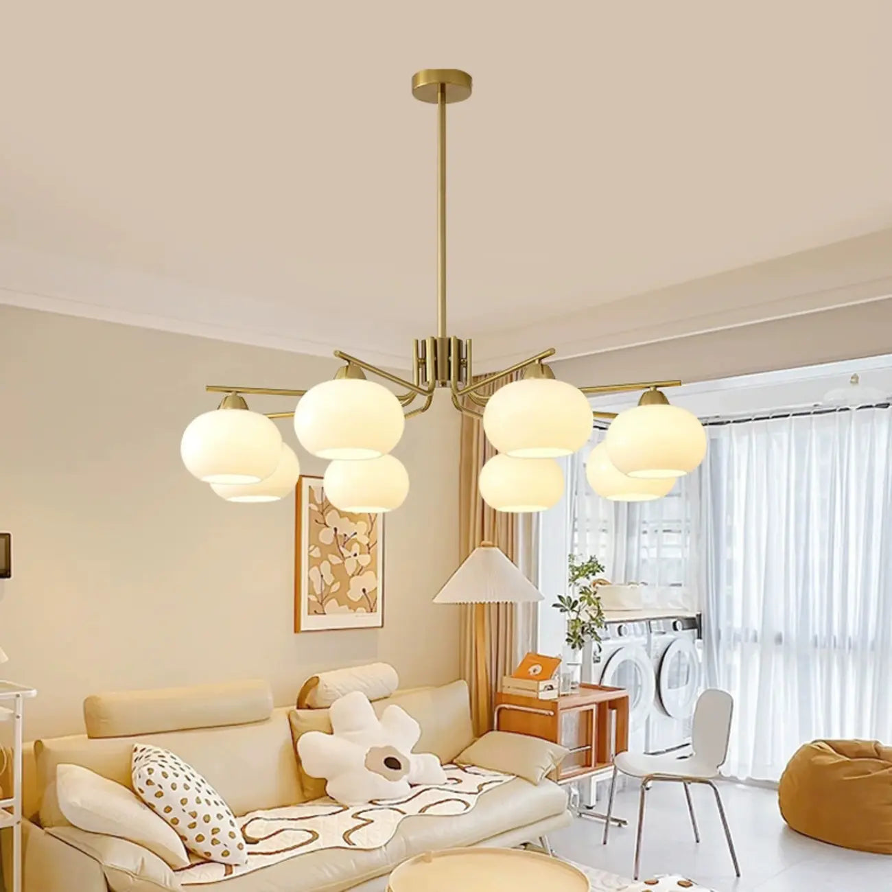 Modern White Drum Glass Living Room Chandelier