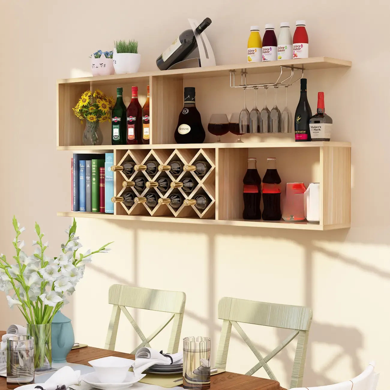 Stackable Wooden Wall-Mounted Wine Bottle Rack