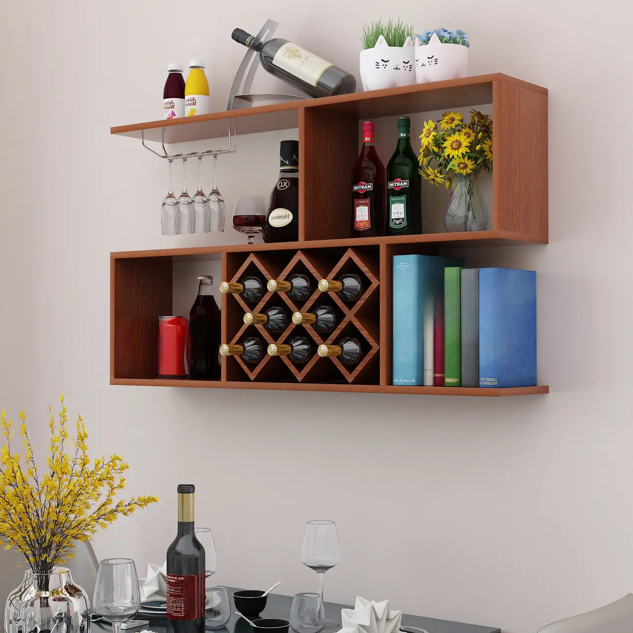 Stackable Wooden Wall-Mounted Wine Bottle Rack