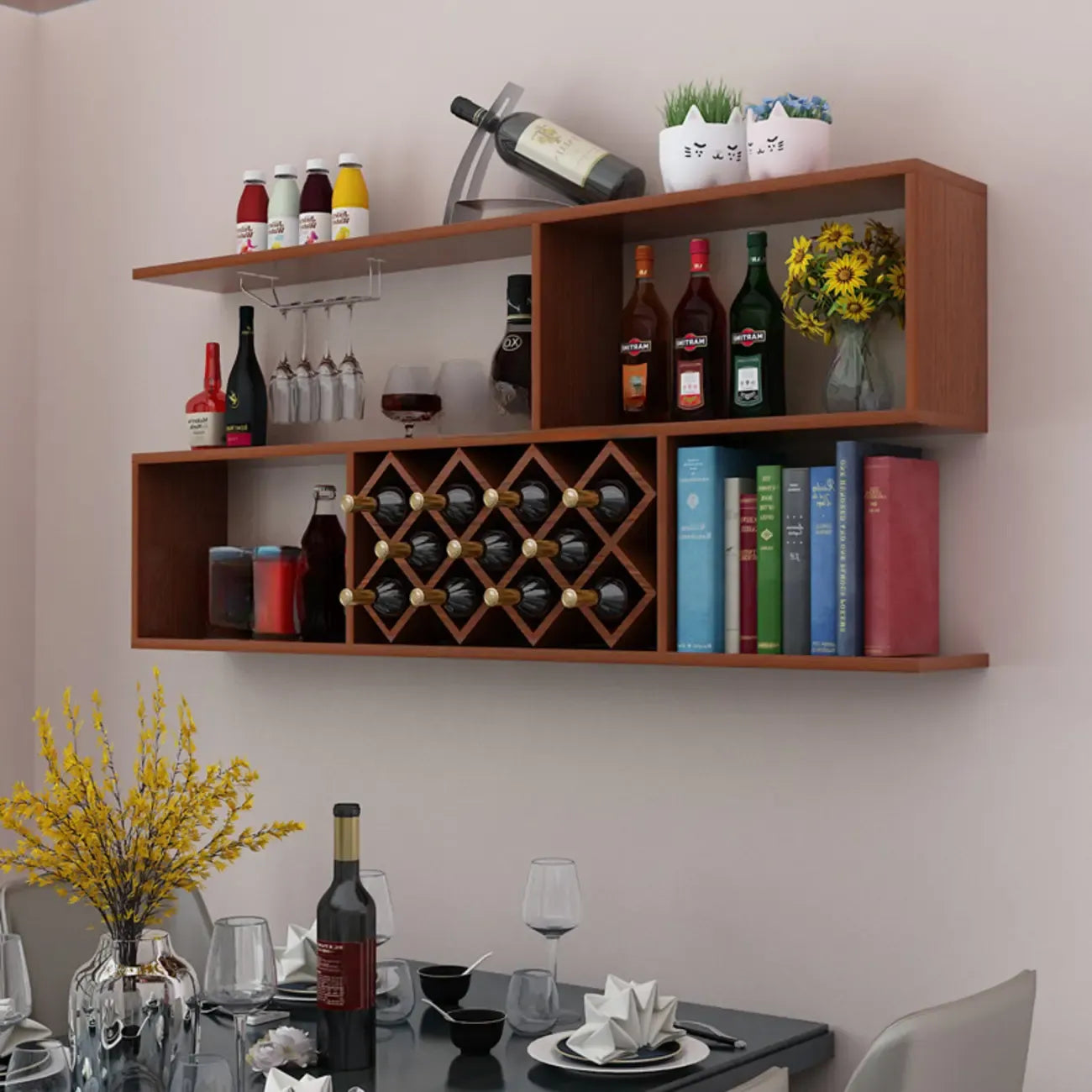 Stackable Wooden Wall-Mounted Wine Bottle Rack