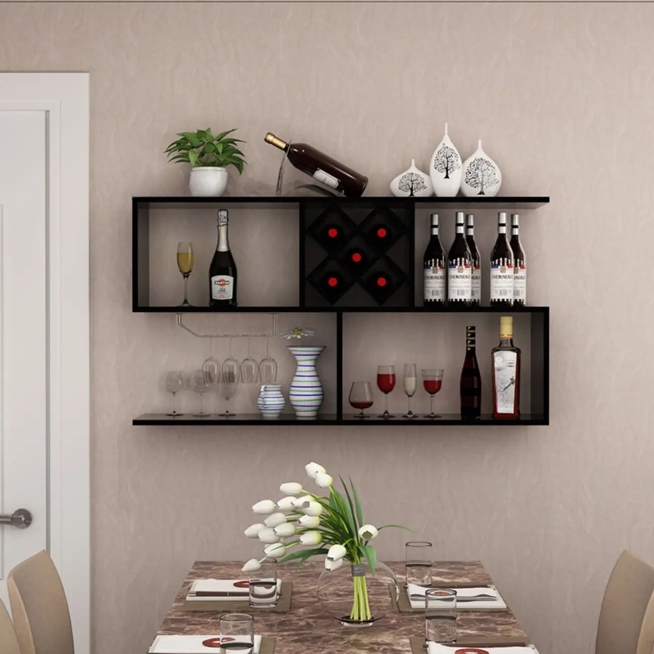 Stackable Wooden Wall-Mounted Wine Bottle Rack