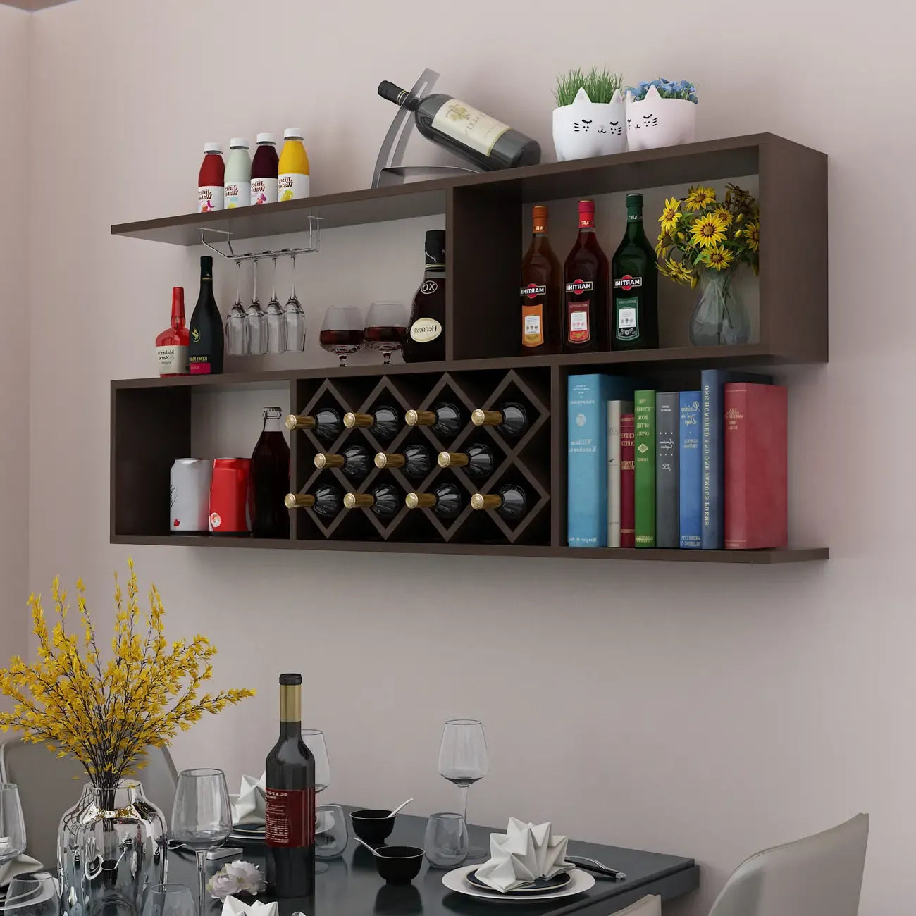 Stackable Wooden Wall-Mounted Wine Bottle Rack