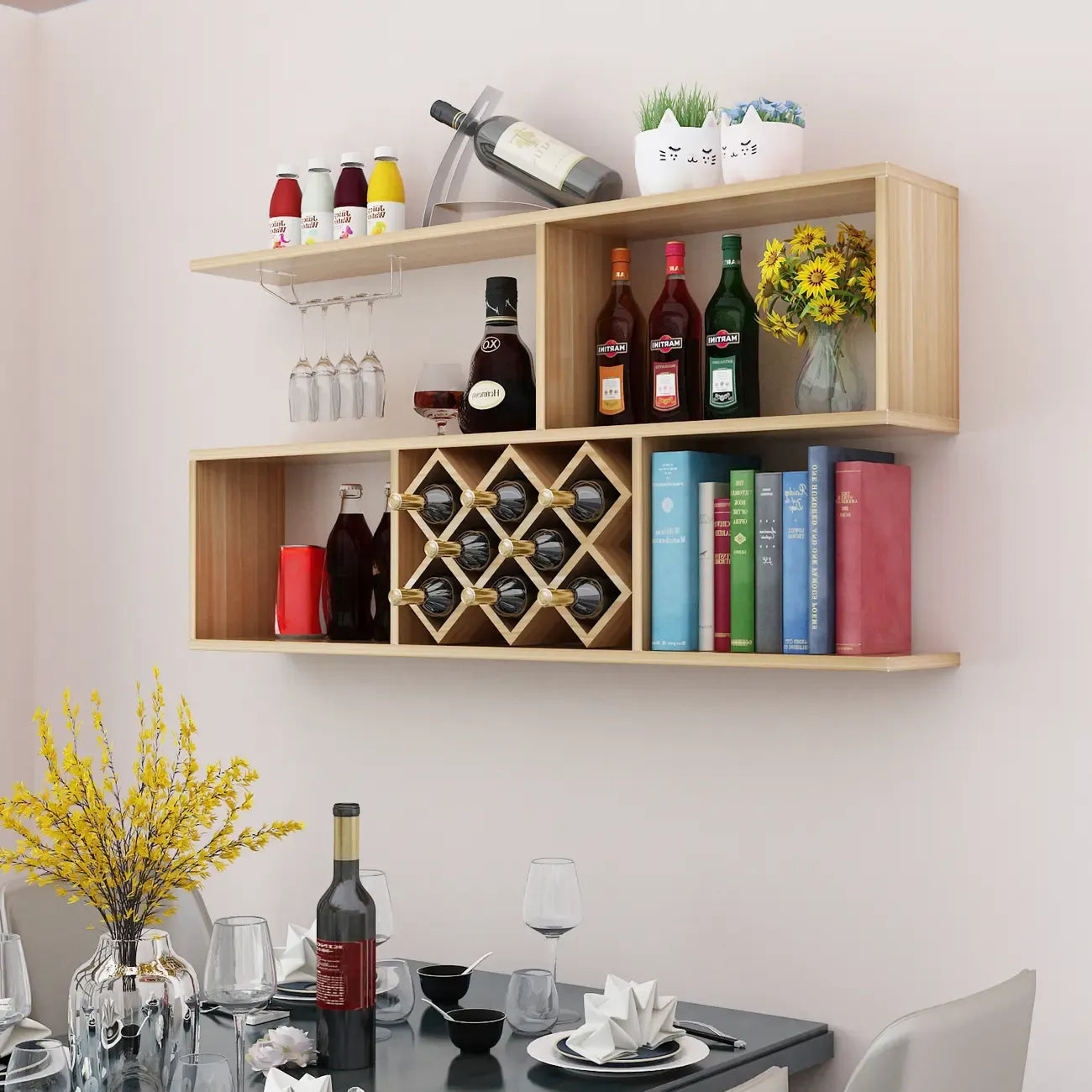 Stackable Wooden Wall-Mounted Wine Bottle Rack