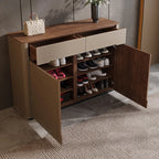 Trendy Wood Tan Entryway Shoe Cabinet with Drawers