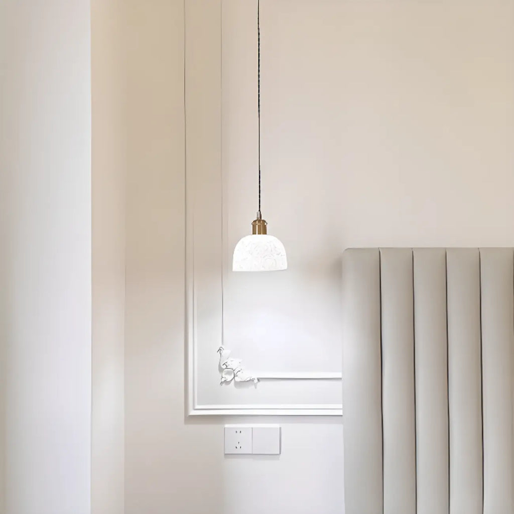Elegant Brass Rose Ceramics Dome Pendant Light