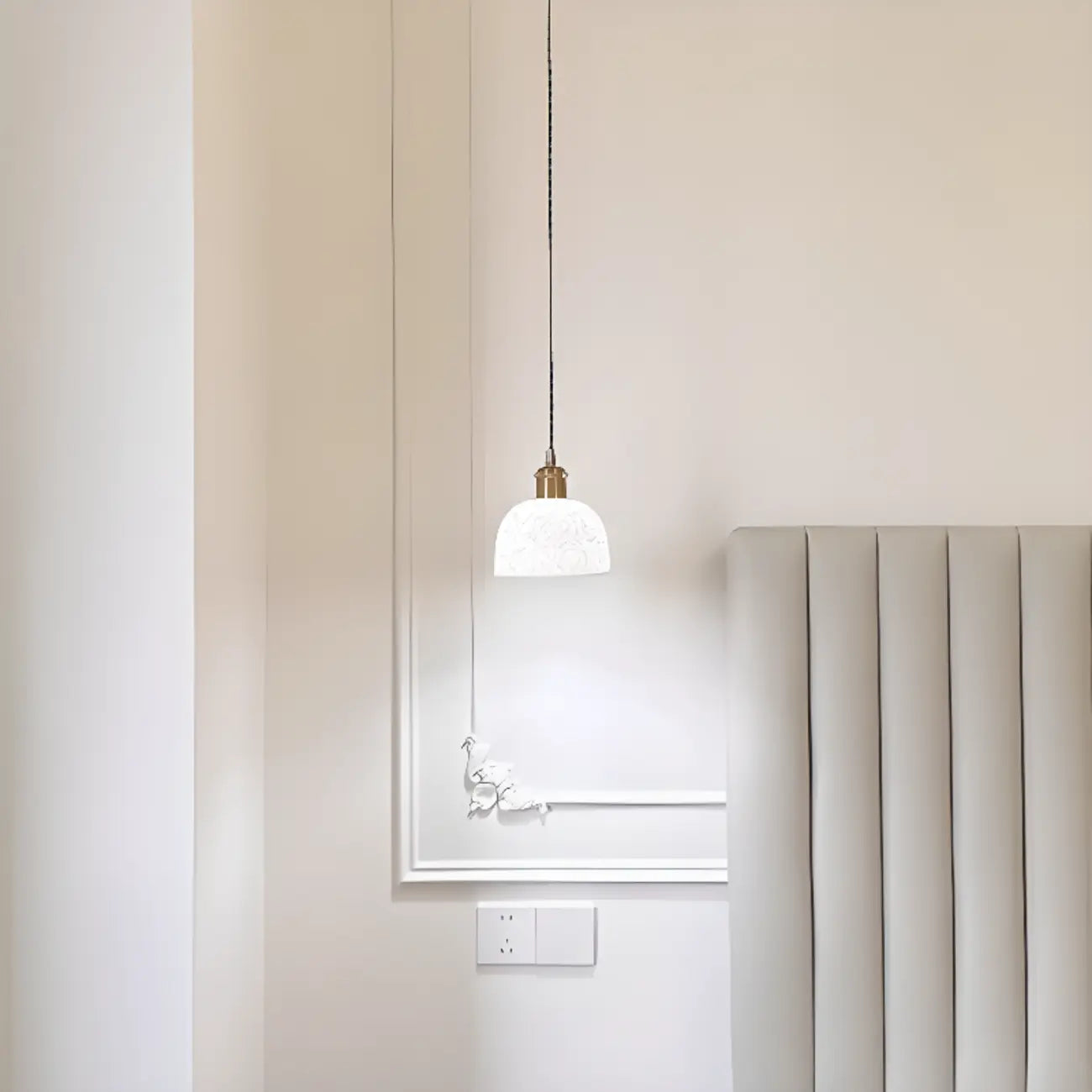 Elegant Brass Rose Ceramics Dome Pendant Light