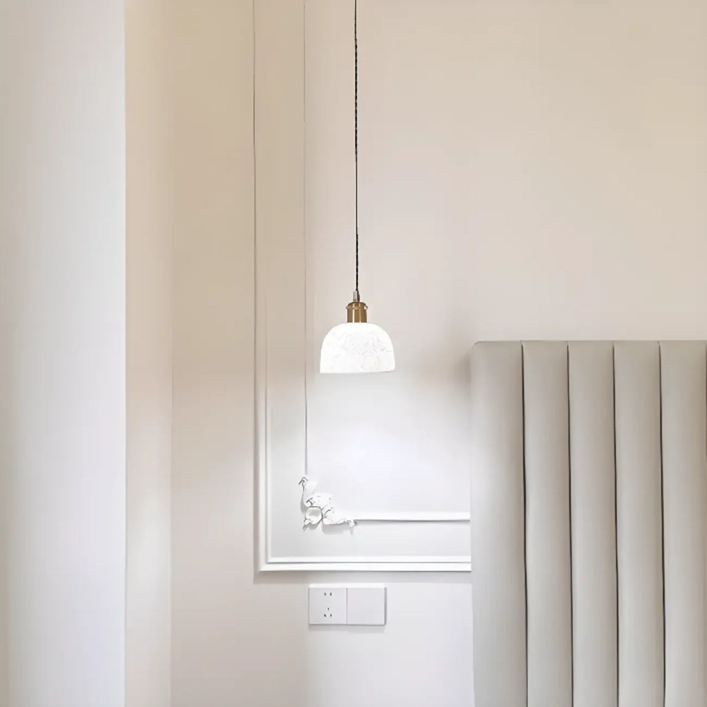 Elegant Brass Rose Ceramics Dome Pendant Light