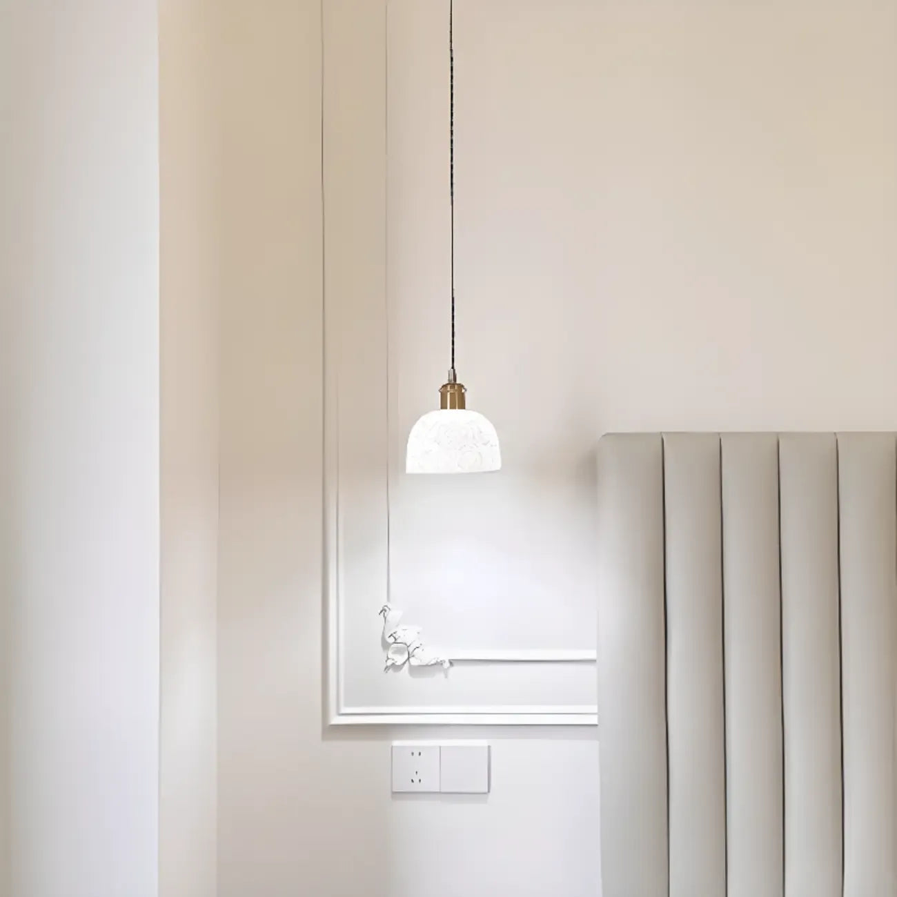 Elegant Brass Rose Ceramics Dome Pendant Light