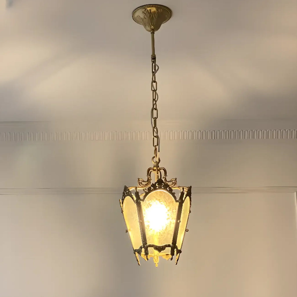 Gothic Gold Metal Frosted Glass Pendant Light for Corridor