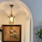 Gothic Gold Metal Frosted Glass Pendant Light for Corridor