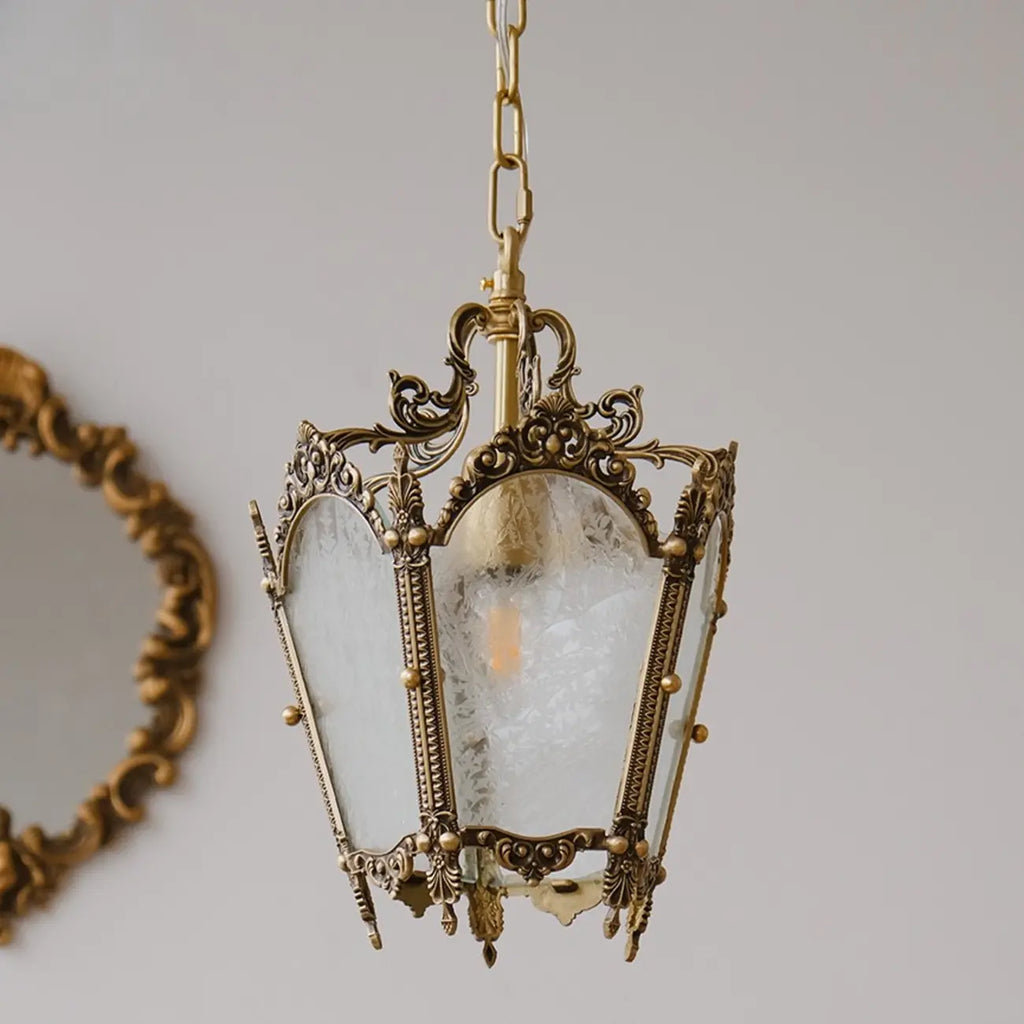 Gothic Gold Metal Frosted Glass Pendant Light for Corridor