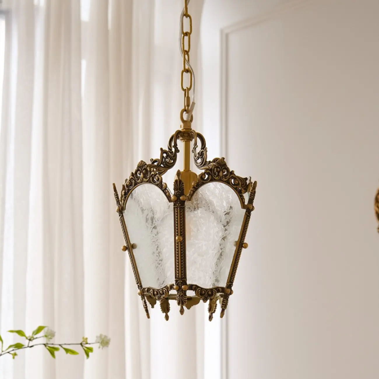 Gothic Gold Metal Frosted Glass Pendant Light for Corridor